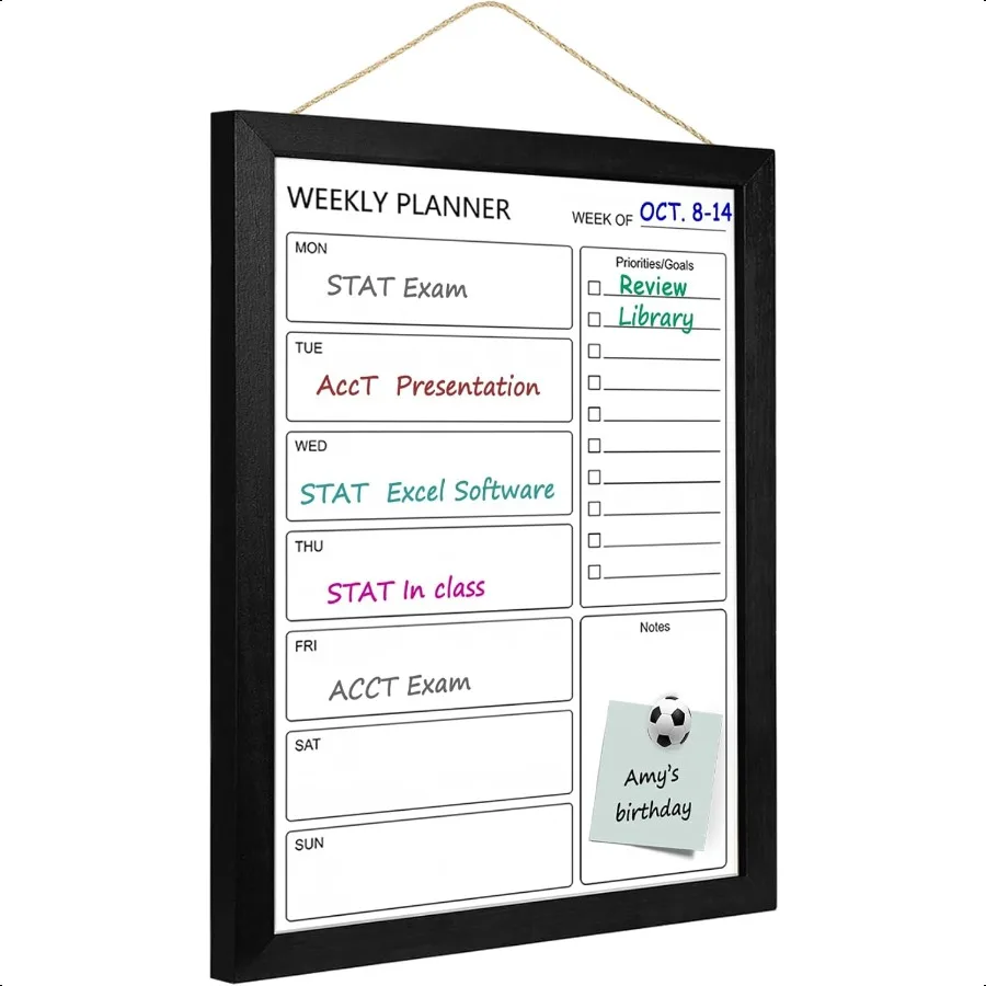 

Dry Erase White Board Weekly Calendar Board Magnetic Whiteboard for Wall 13 x17 Solid Wood Black Framed Message Board Board fo