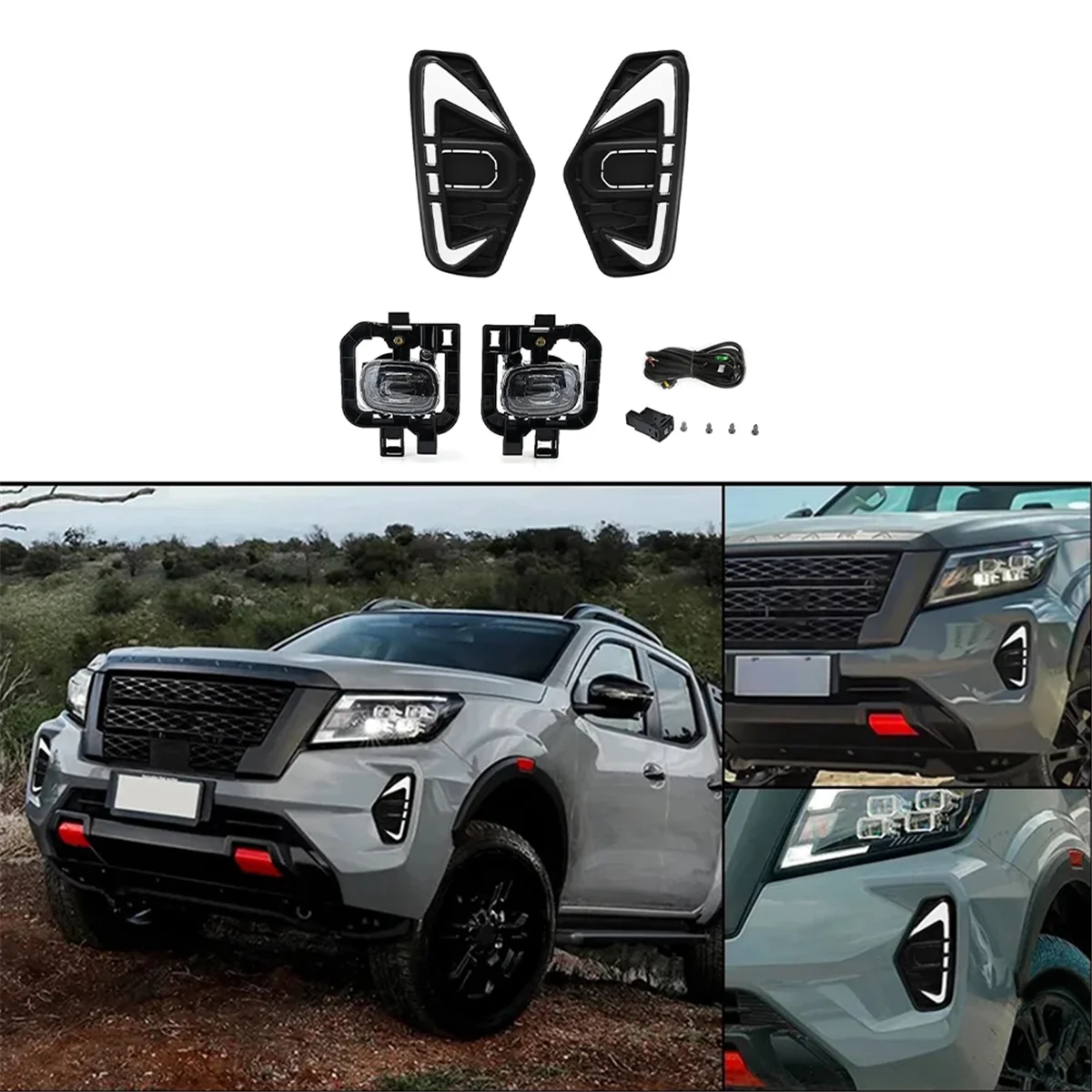 12V LED Fog Lamp Daytime Running Light White & Yellow Turn Signal Lamp for Nissan Navara NP300 Frontier 2020-2022