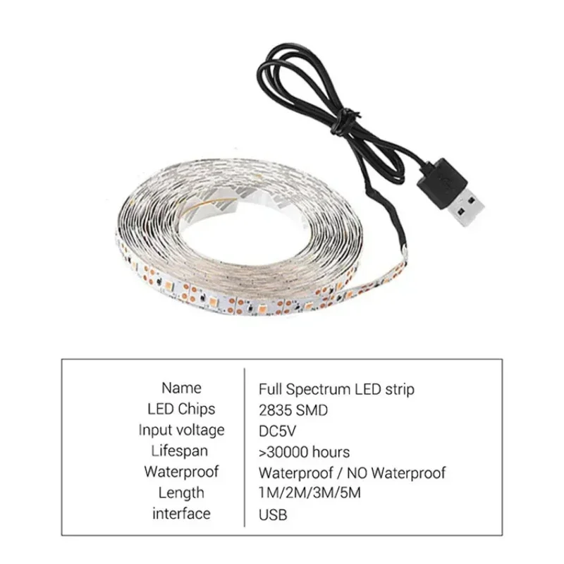 Bande lumineuse LED pour plantes horticoles, lampe d'intérieur, lampe UV, USB, 5V, bande de croissance, éclairage hydroponique, pièces Phyto Lauren