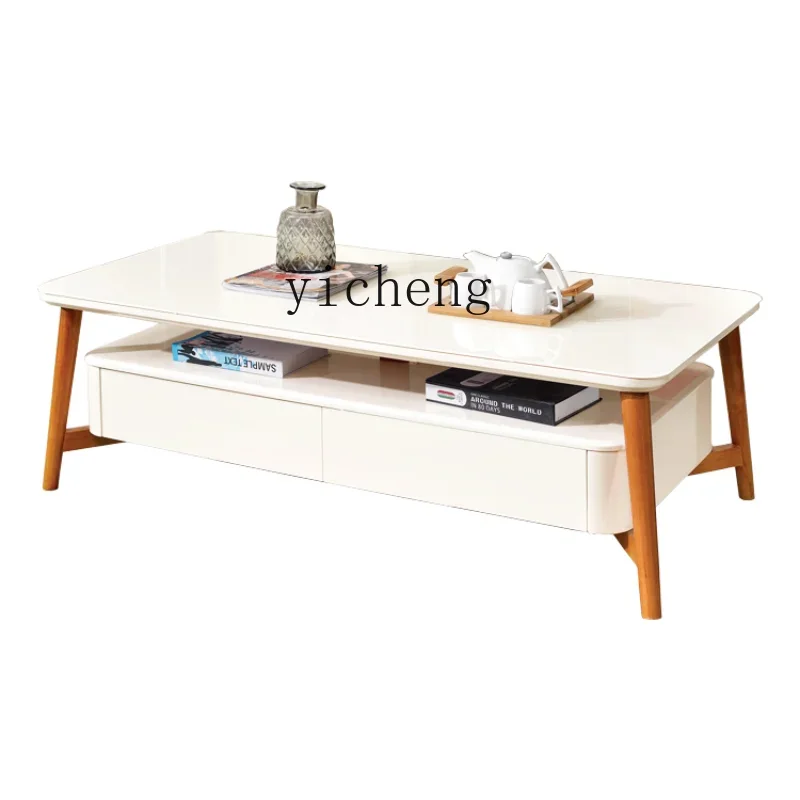 

ZK Tempered Glass Coffee Table Small Apartment Simple Modern Solid Wood TV Cabinet Combination Paint Wood Color