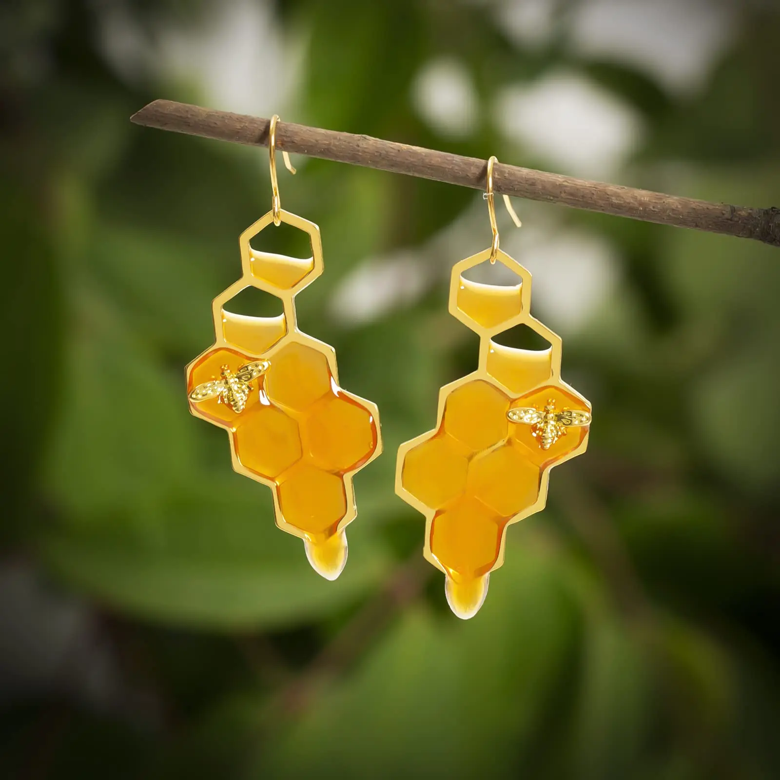 Bumble Bee Earrings-Honeycomb Earrings For Women -Honey Jar Earrings Asymmetrical Earrings Bee Costume Women