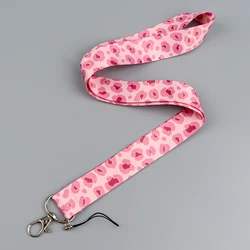Flower Pink Lanyards for Keys Fashion Neck Strap ID Card Gym Cell Phone Straps USB Badge Holder DIY Hang Rope Lariat Lanyard