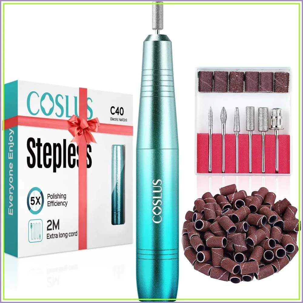 Electric Nail Drill File for Acrylic Gel Dip Powder Nails Portable Manicure Pedicure Kit with Bits & Sanding Bands Blue