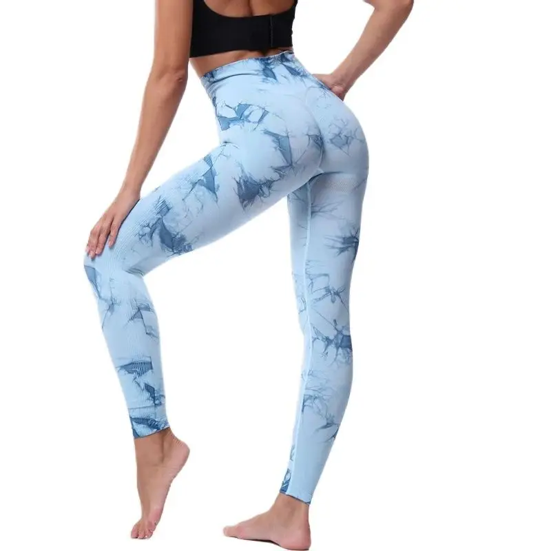 New Arrival Tie-dye Cross-border Sports Tight Peach Hip Lift High Waist Abdominal Yoga Fitness Pants for Women