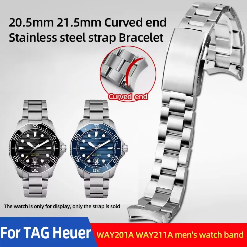 205mm-215mm-curved-end-stainless-steel-strap-for-tag-heuer-aquaracer-300-way201a-way211a-men's-bracelet-solid-metal-watch-band