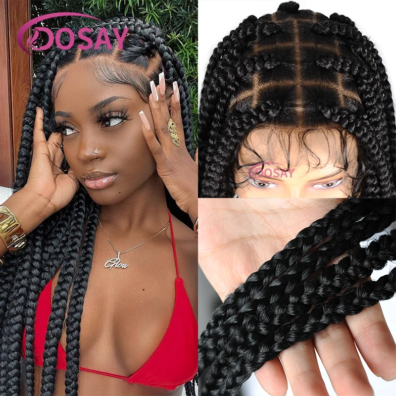 

36-дюймовые синтетические косички, плетеные парики, парик спереди, парик спереди для чернокожих женщин, супер длинный полный парик шнурка с волосами ребенка, косички без узлов