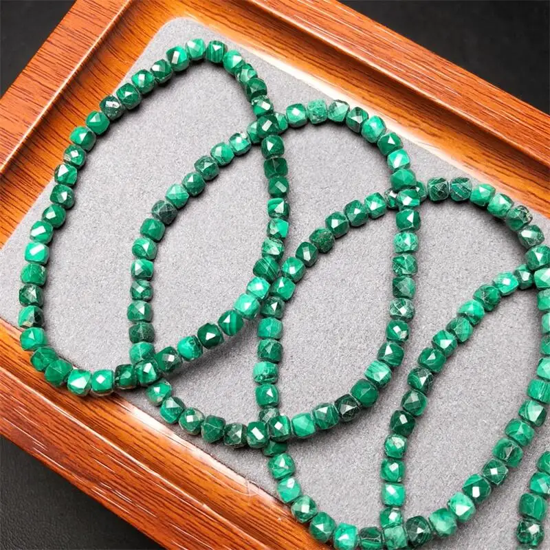 4MM Natural Malachite Cube Bracelet Crystal Reiki Healing Stone Fashion Jewelry Gifting Gift For Women 1PCS