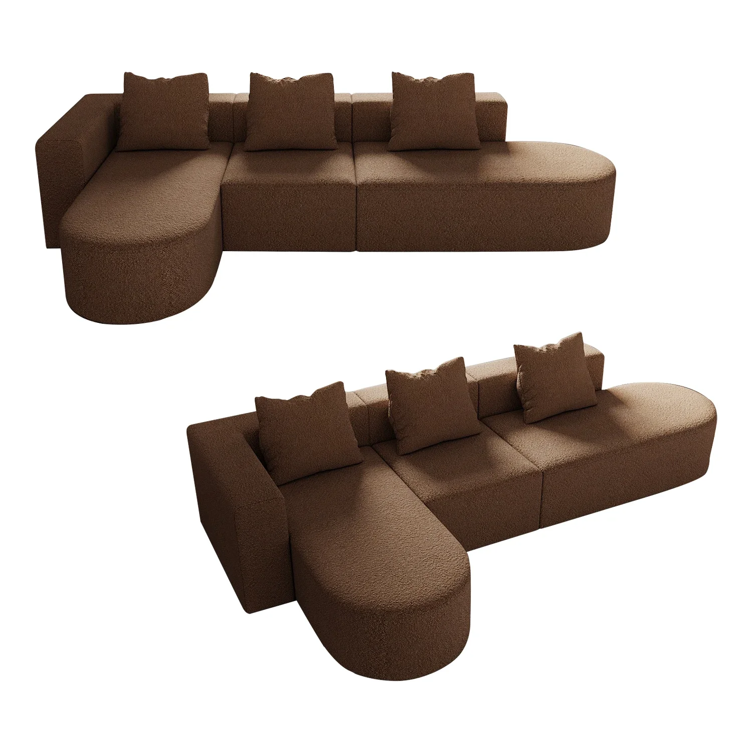 Modular Brown Sectional Sofa Upholstered in Soft Textured Fabric L-Shaped Couch with Cushions Easy Assembly for Living Room