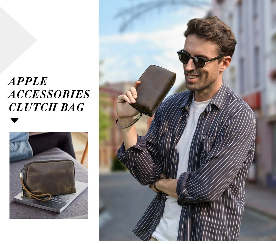 

Многофункциональный мужской ретро-клатч большой емкости на запястье из натуральной кожи ручной работы на молнии