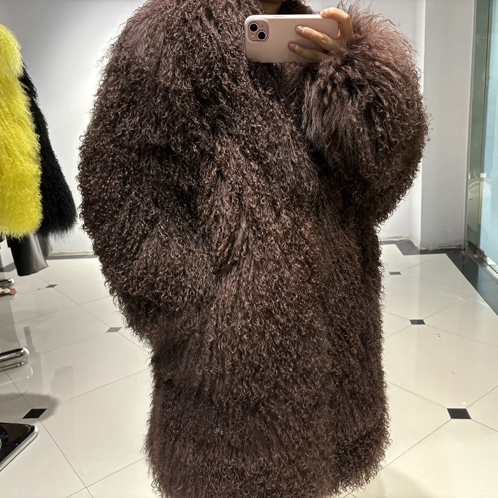 YOLOAgain Real Mongolia Sheep Fur Coat Women Winter Fur Coat