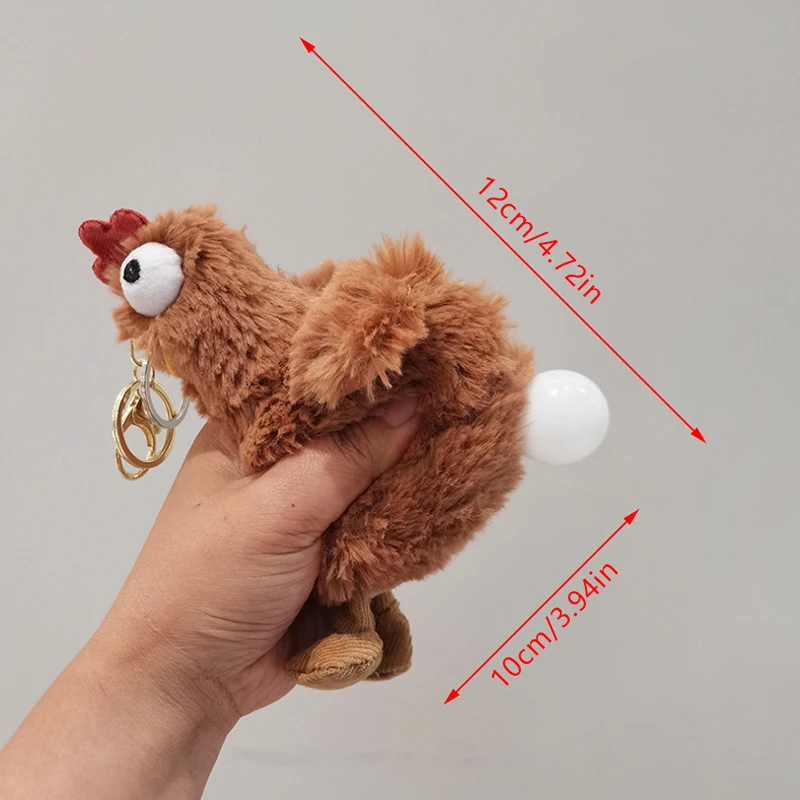 Divertente Egglaying pollo peluche portachiavi spremere ciondolo Fluffty bambola di pezza antistress giocattolo auto portachiavi decorazione appesa