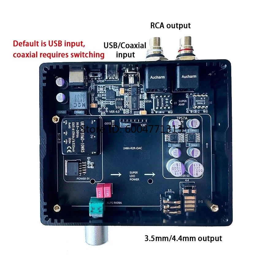 Upgraded R2R V4.0 Decoder RCA/3.5/4.4 Output Supports Coaxial / USB Input with Volume Adjustment CNC Case PCM 24bit