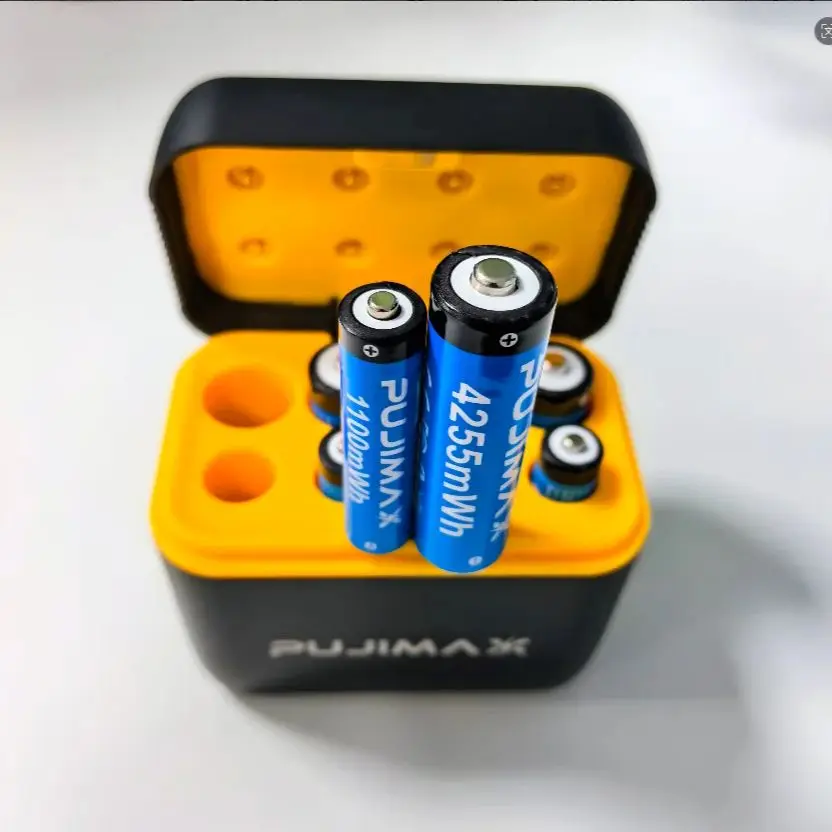 PUJIMAX 1.5V High-Performance AA and AAA Rechargeable Lithium Batteries + 8-Slot Charging Compartment Set, Battery Charger Kit
