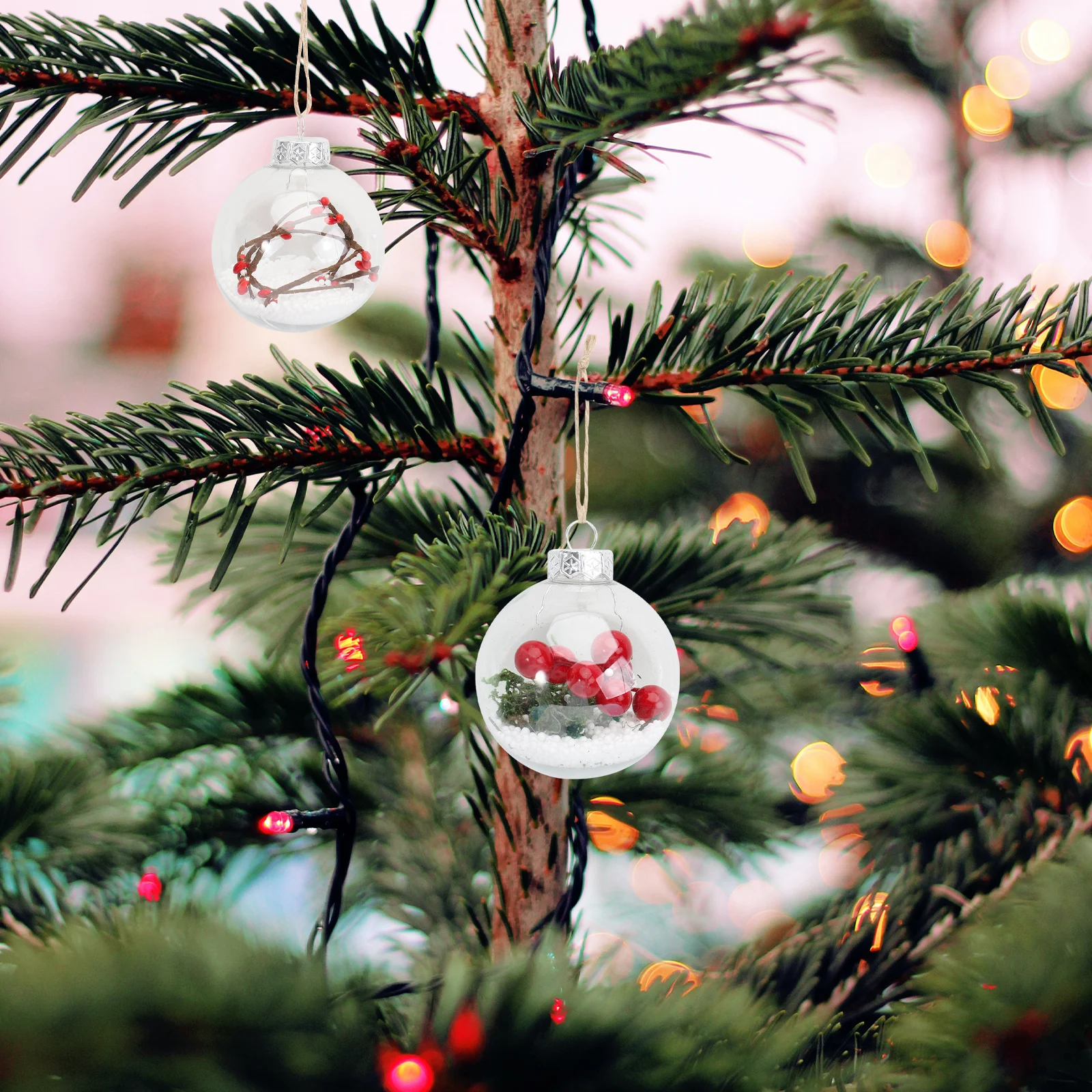 

1Set Christmas Tree Balls Plastic Transparent Dazzling Pendant Sets Easy Hang Christmas Decorations Festival Supplies