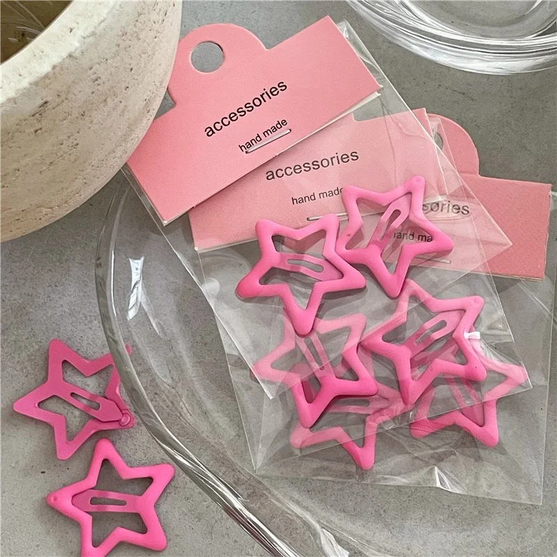 Y2k Pink Pentagram Star Bobby Pin Hair Clip Women Sweet Cool Cute Aesthetics Hairside Harajuku Girls Trend Headwear Accessories