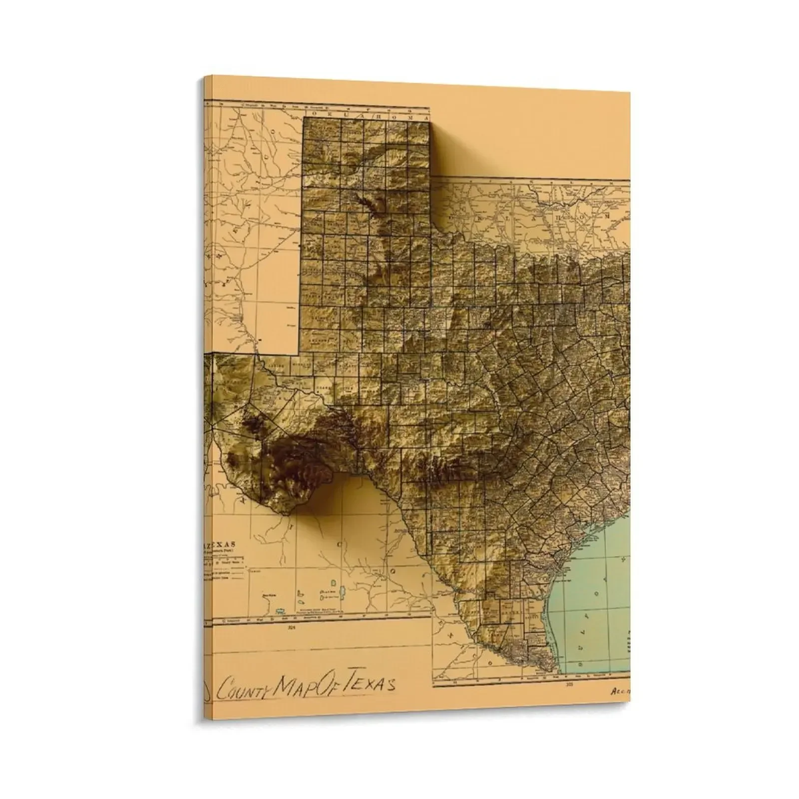 

1929 Texas Relief Map 3D digitally-rendered Canvas Painting art Posters on the wall Decoration
