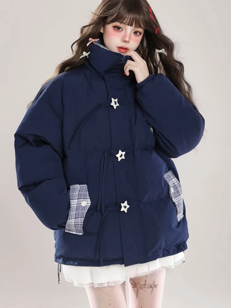 Parkas Women Japanese Style Loose Kawaii Girls Thick Daily Warm Fashion Stand Collar Printed Young College Winter Ulzzang Ins