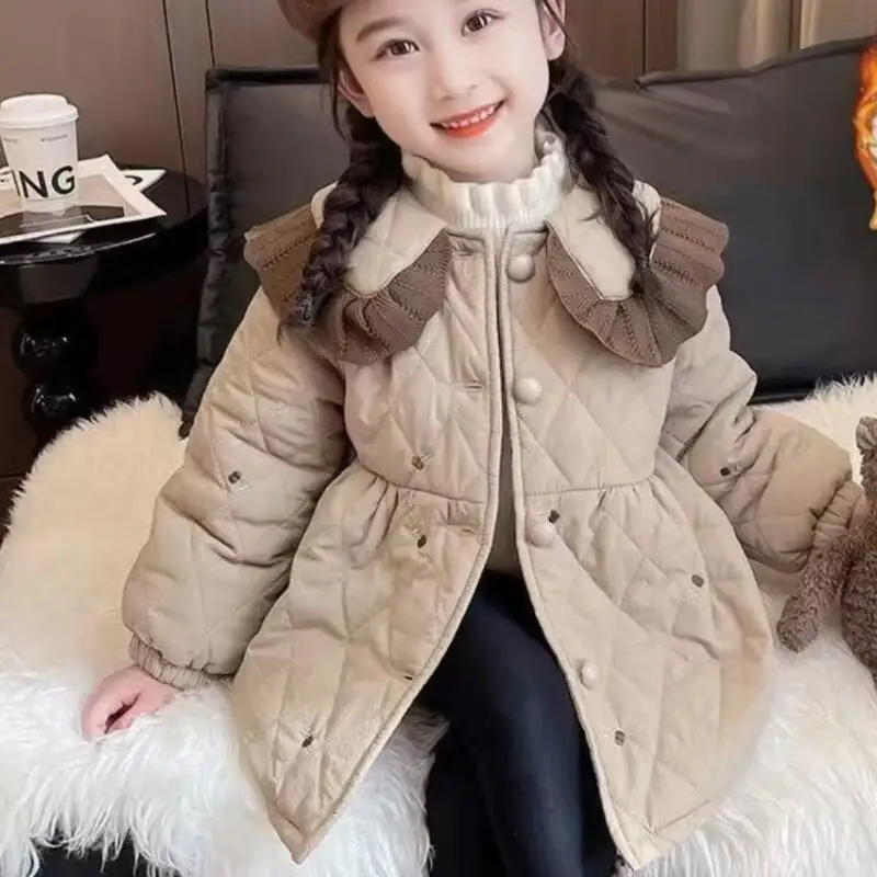 

Kawaii хлопковая стеганая куртка для девочек, модная студенческая зимняя куртка в стиле аниме, повседневные теплые топы, пуховая и хлопковая куртка, детская одежда