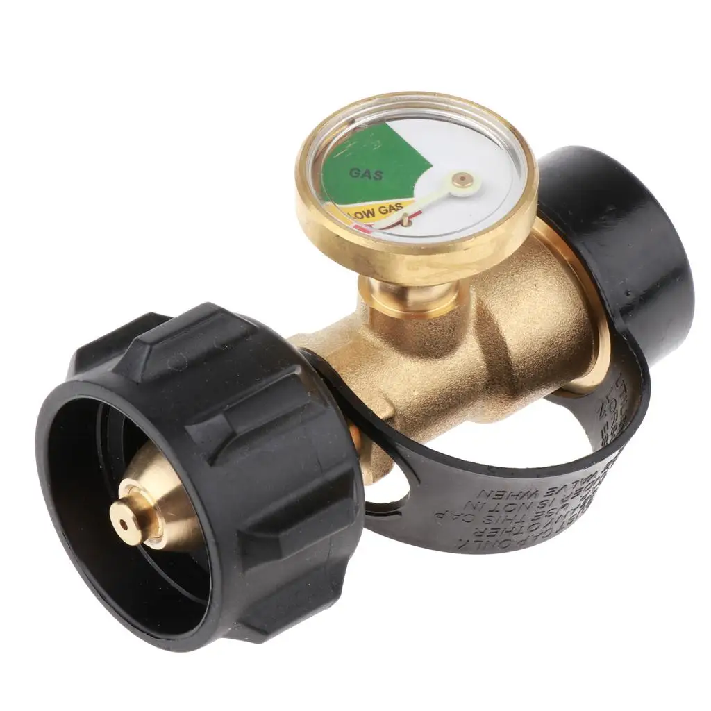 2 Way QCC1 Propane Splitter with Tank Gauge Tee Valve for Portable Gas Cooker Cylinder BBQ Grill Connection