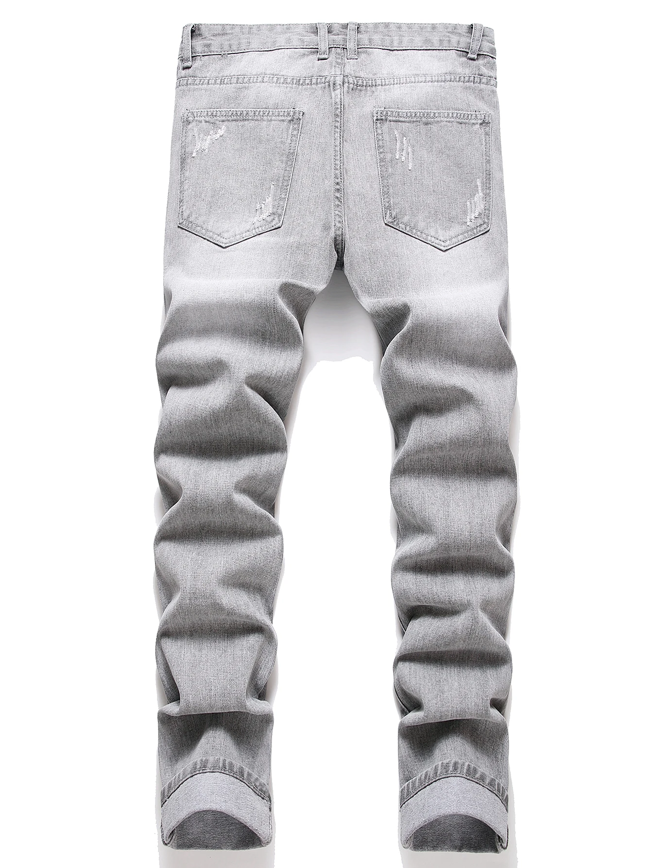 Y2K Men's Jeans - Trendy Gray Mid-Rise Straight Leg, Distressed Ripped with Whisker & Grunge Washes, Cool Street Style