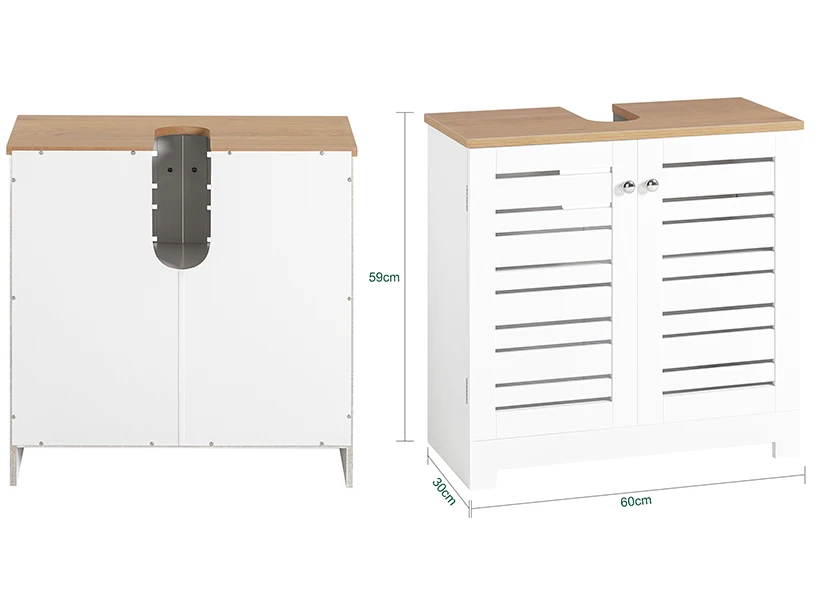 SoBuy BZR40-W Waschbeckenunterschrank mit Lamellentüren Badschrank Waschtisch Unterschrank Badmöbel weiß-Natur – Detail 1