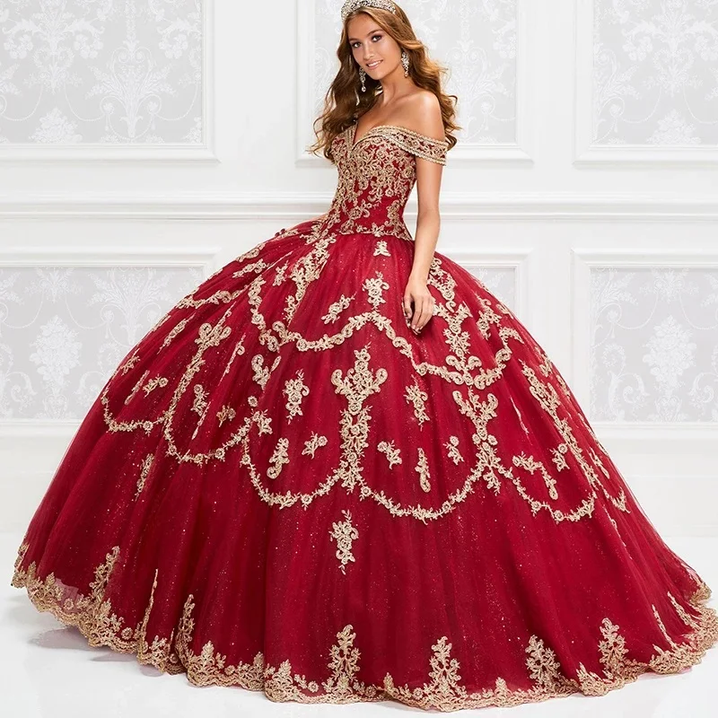 Red Quinceanera Dress Sweet Prom Dress 15 Year Old Girls Dress Lace Applique Party Princess Dress