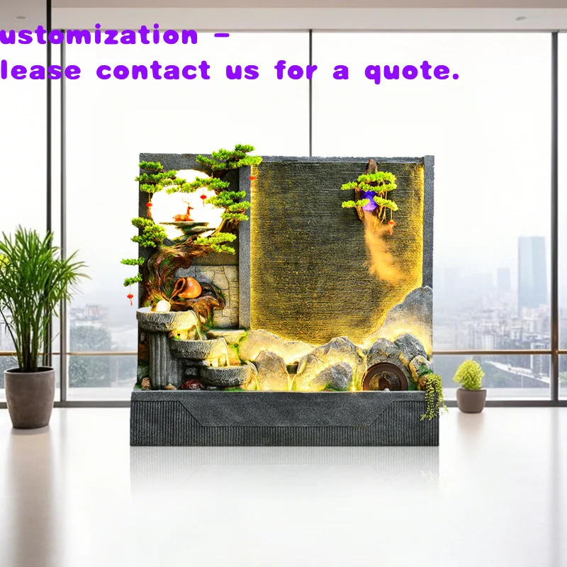 custom.Elegant Fountain Cascading Outdoor Indoor Feng Shui SPA  Lobby LED Cement Rockery Fountain Wall Home Garden Dec