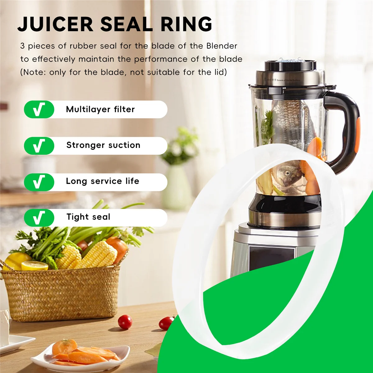 3PCS Seal Rubber Seal Spare Seal Spare Part Compatible for Nutri Ninja 6/7 Fins Blade Blender Mixer (Ø 10cm) image 4