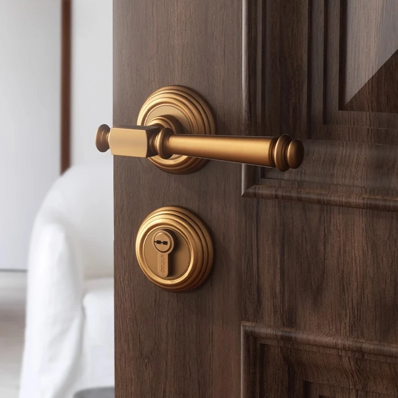 

Pure copper room door lock retro bronze bedroom silent lock indoor magnetic wood door handle