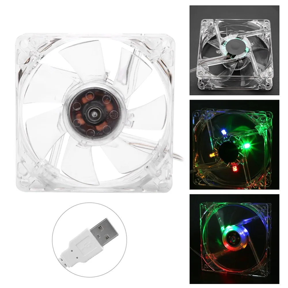 

High Airflow 8cm Size USB Cooling Fan Colorful Light LED Light CPU Cooling Fan 5V Power Transparent Cooling Fan Laptop Computer