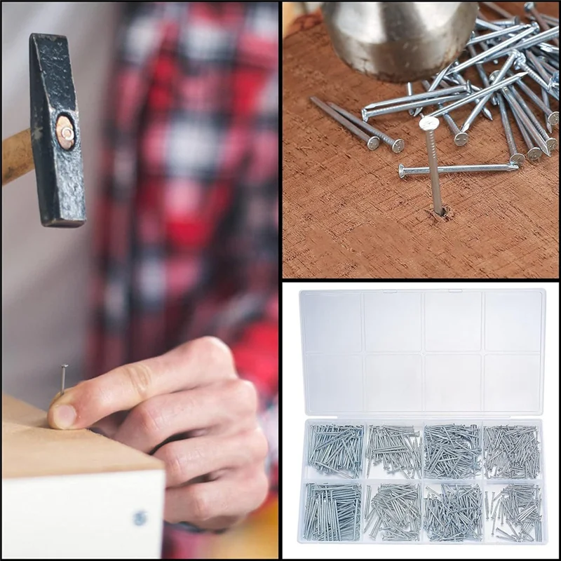 AA20-601 Pcs Nail Assortment Kit And Small Hammer, Nails For Hanging Pictures, Nails For Wall, Picture Hanging Nails