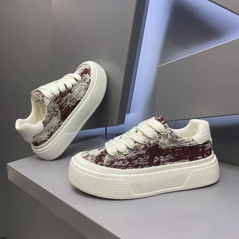 Men Chunky Canvas Board Shoes Autumn New Height Increase Mixed Color Breathable Sneakers Lightweight Men Casual Walking Footwear