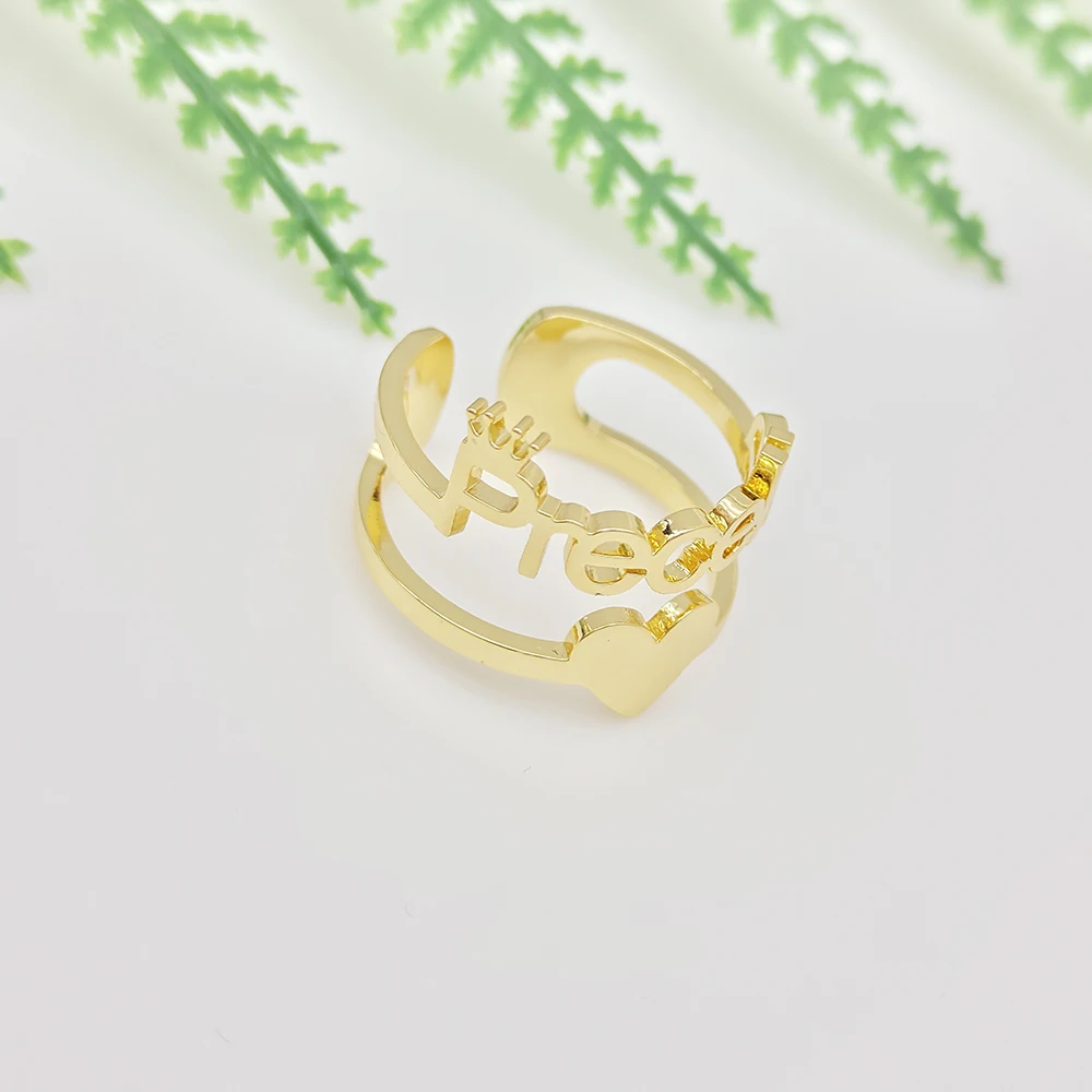 Custom Name Double Layer Hollow Ring Adjustable Personalized Love Heart Fashion Stainless Steel Rings Jewelry Mother's Day Gifts