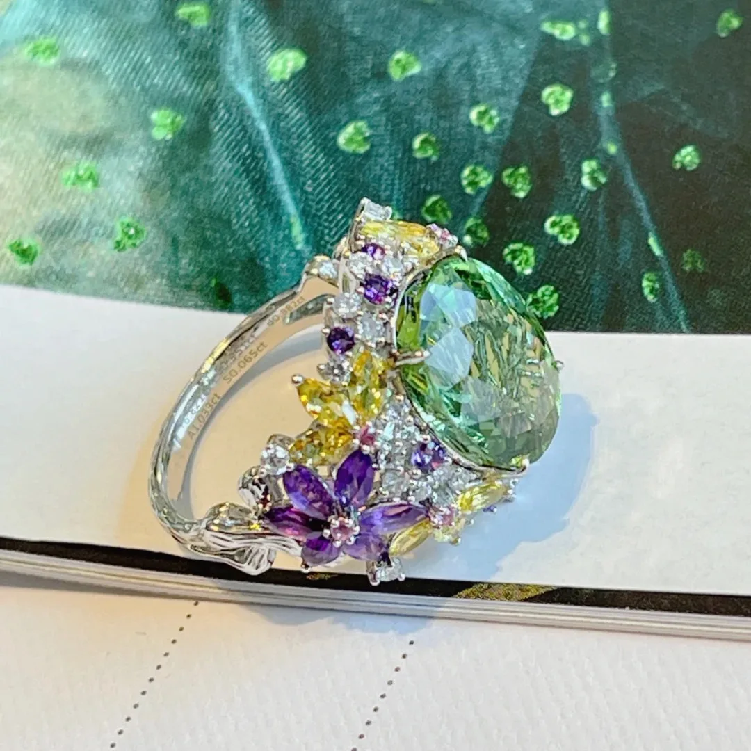 Women's Bohemia Colored Gemstone Adjustable Flower Ring