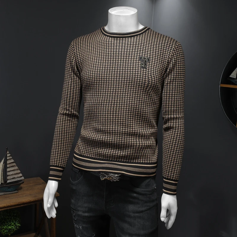 2024 fake model autumn/winter new men's crewneck trend sweater base sweater