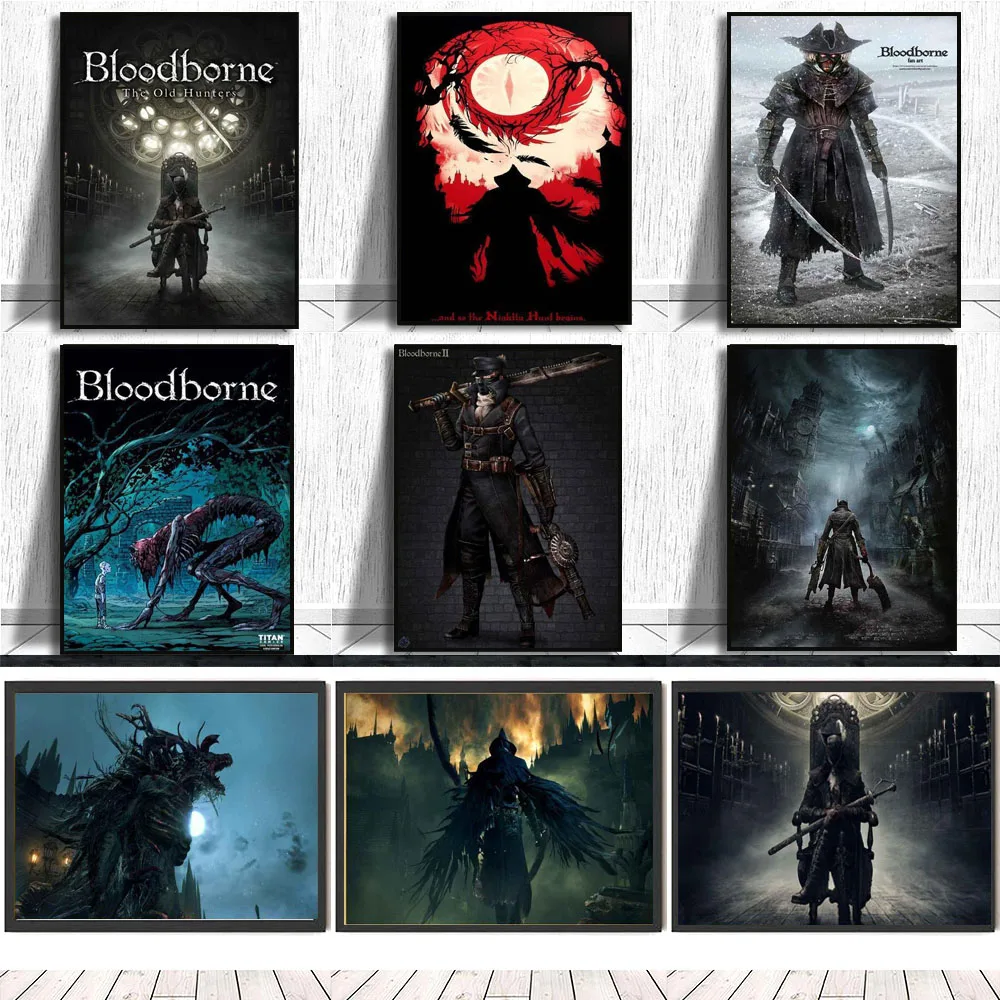 Game Bloodborne Poster  Dark Hunter and Print Canvas Painting Wall Art Pictures for Living Room Decoration Home Decor No Frame