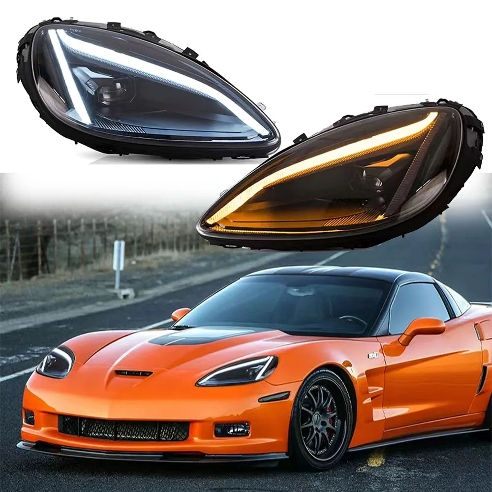 

Новый стиль автомобильные фары для Chevrolet Corvette C6 светодиодные фары 2005-2013 двухлучевые линзы указатели поворота