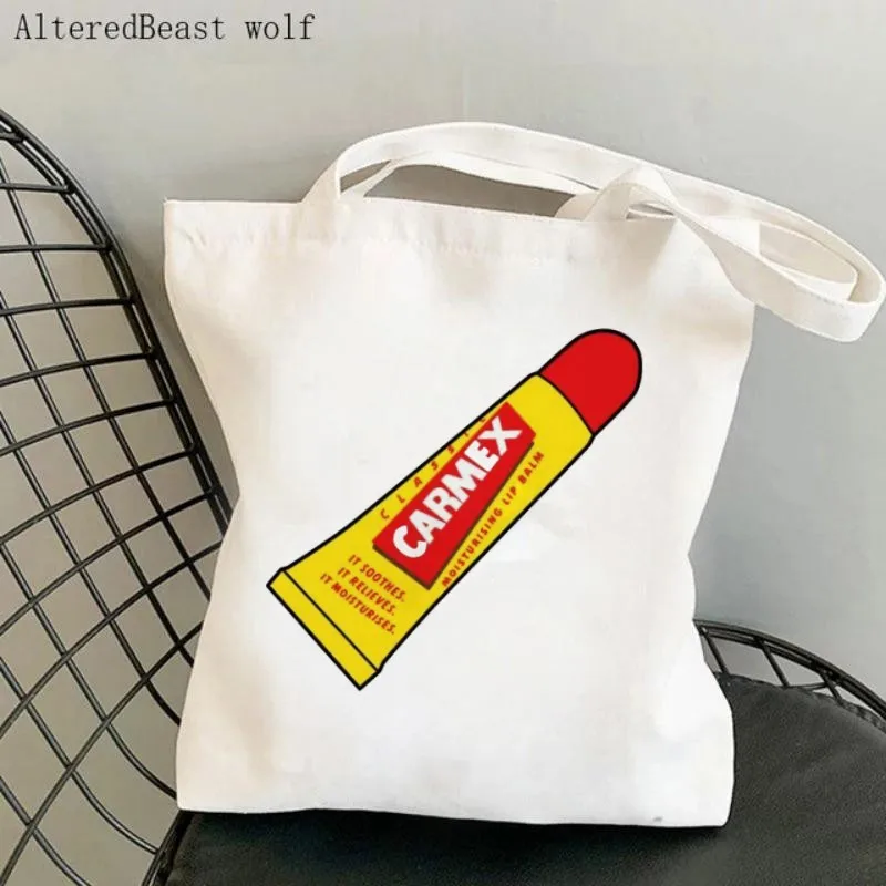 Women Canvas Shoulder bag Carmex Lip Balm Shopping custom Bag Harajuku Shopping Handbags Tote For Lover Girls