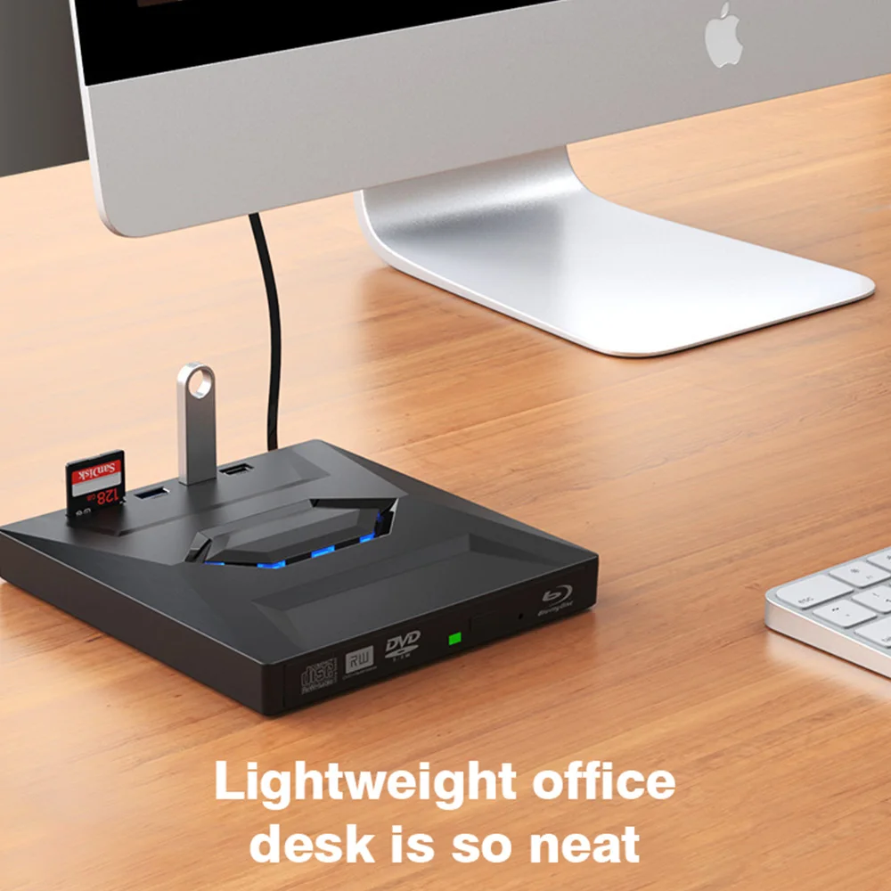 محرك أقراص CD/DVD خارجي USB 3.0 Type C مع منفذ بطاقة TF/SD DVD Burner محرك الأقراص الضوئية لأجهزة الكمبيوتر المحمول سطح المكتب Mac Windows 11/10/8