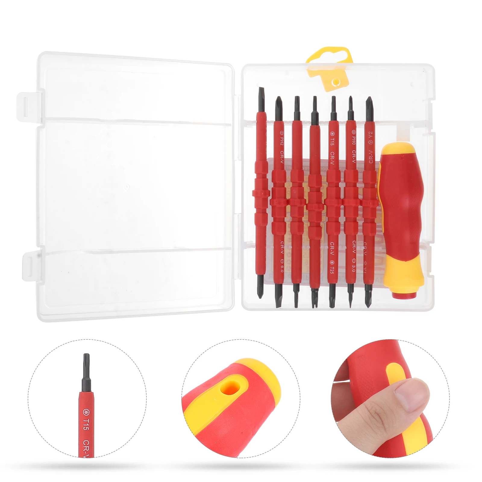 

Multifunctional Insulated Electrician Screwdriver Set Durable PC Material Hardened Bits Ergonomic Non Slip H Daily