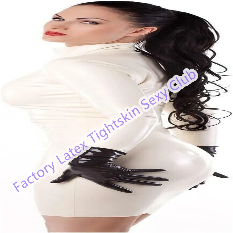 

Женское платье ручной работы из натурального латекса, сексуальное фетиш-белое платье с молнией сзади, женская юбка для скейтбординга, клубная одежда по индивидуальному заказу (без перчаток)