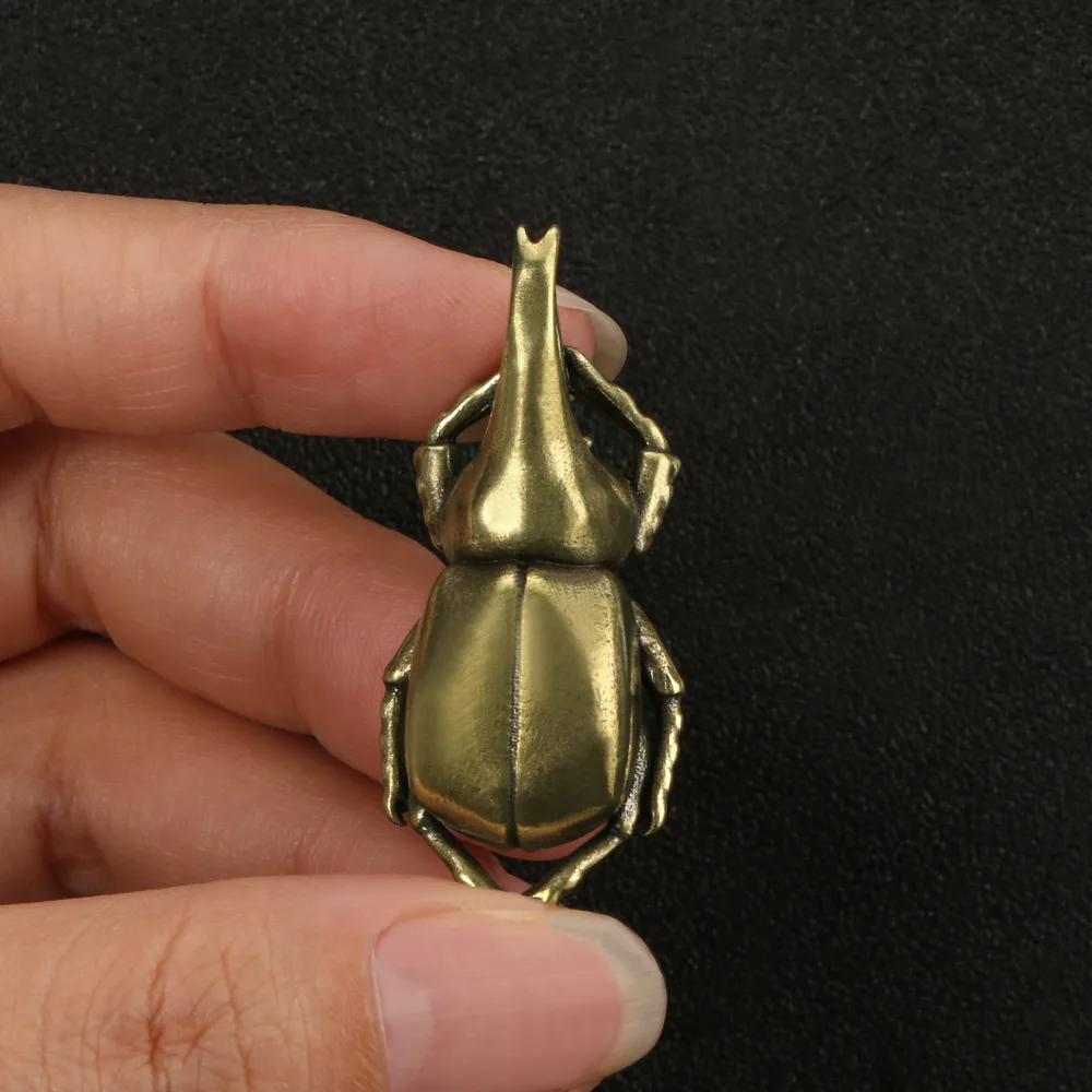 Antique Brass Single Horned Immortal Beetle Ornaments Antique Insect Tea Pet Office Desk Decoration Fun Copper Handicrafts