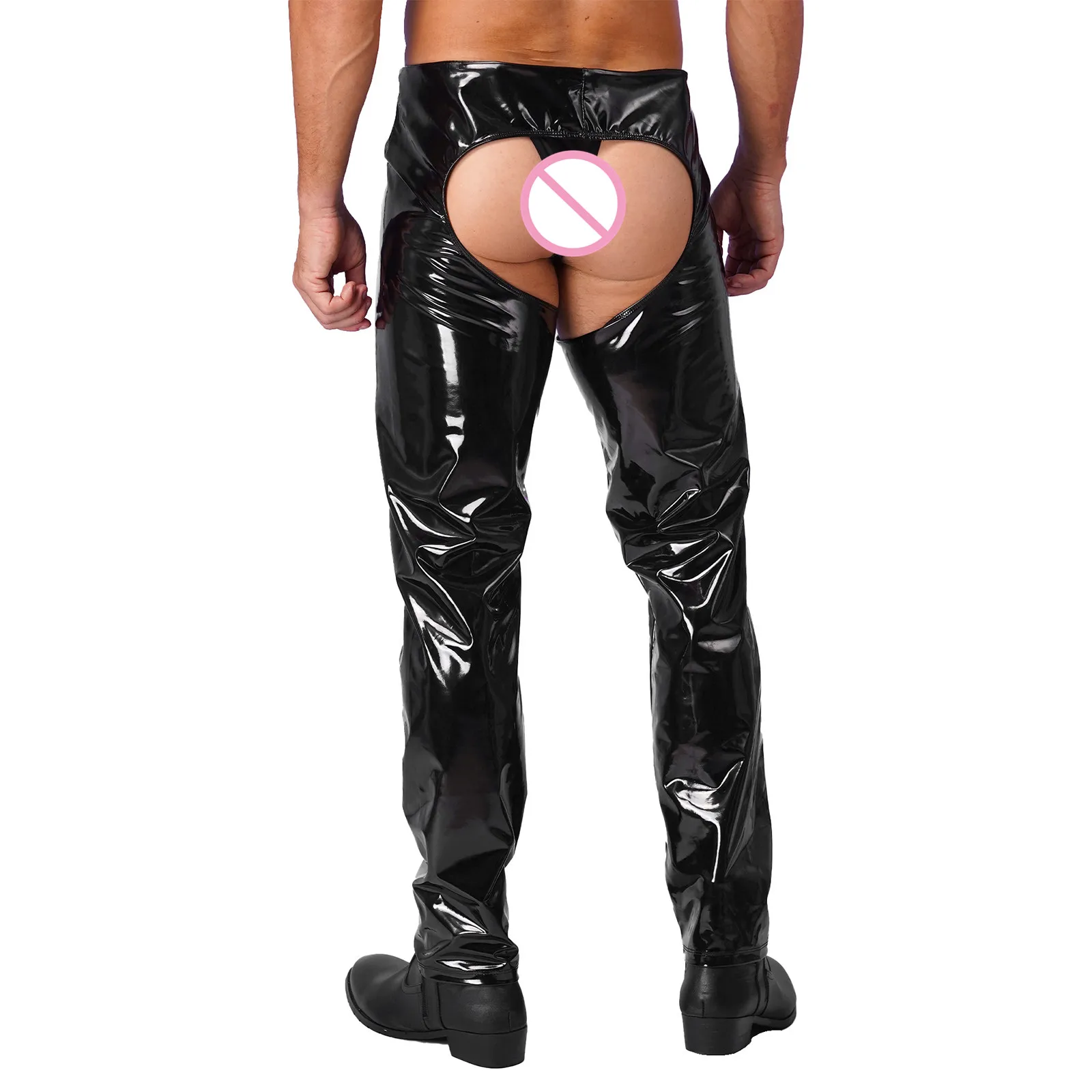 Mens Lingerie Latex Pants Wet Look Patent Leather Open Crotch And Open Butt Pants Skinny Stretchy Legging Trousers