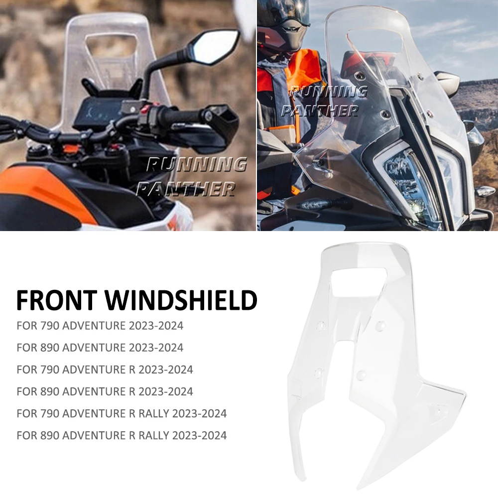 Motorcycle Acrylic Rally Windshield Wind Deflector Screen Shield WindScreen Visor For 790 890 ADV Adventure R Rally 2023 2024