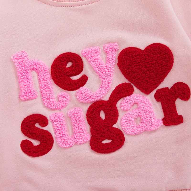 Toddler Girl Valentine s Day Sweatshirt Heart Letter Embroidered Long Sleeve Round Neck Casual Tops