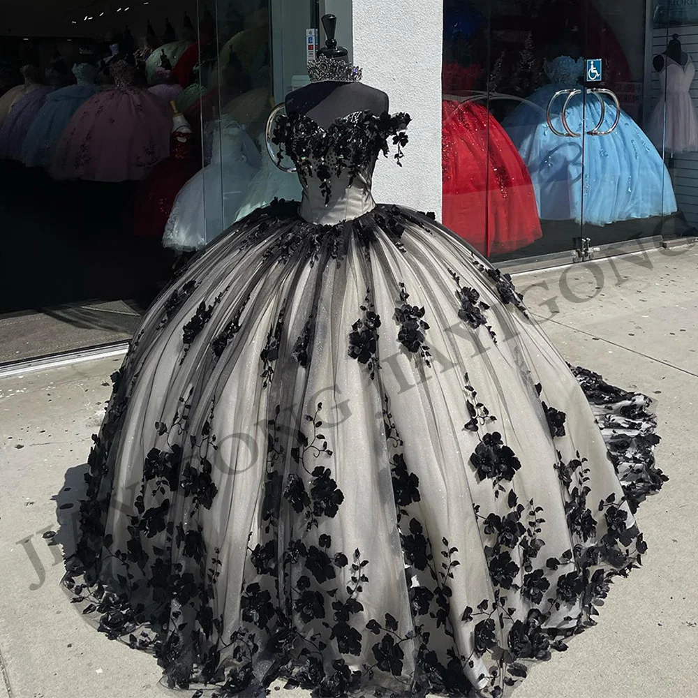 Ballkleid Quince anera Kleid von der Schulter V-Ausschnitt Perlen 3D Blumen Boden länge exquisite benutzer definierte Farbe süße 15 Jahre Kleider