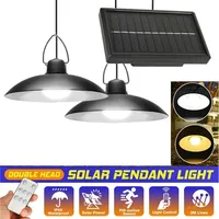 Solar Pendant Light Outdoor Waterproof LED Lamp Double-head Chandelier Decorations with Remote Control for Indoor Shed Barn Room