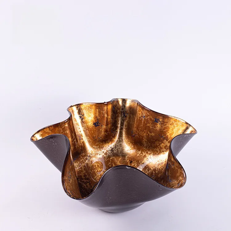 Folded Tray Irregular Gold Foil Fruit Plate Desktop Storage Container Trays Decorative Jewelry Dish Trinket Dish Home Decoration