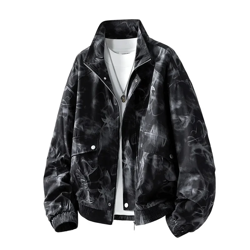 American Style Graffiti Colorful Lapel Collar Men's Jacket Customized Retro Spring Autumn Coat M-8XL Casual Loose Fit Outerwear