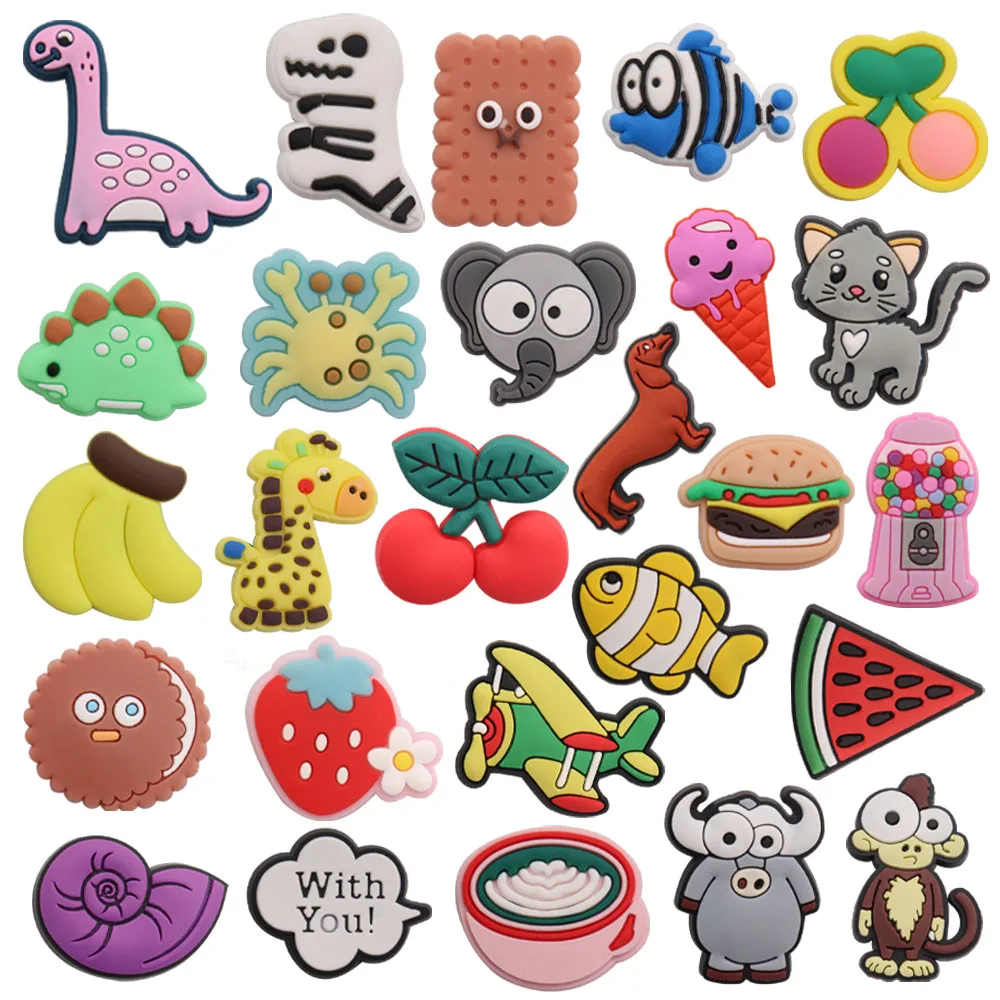 1pcs Cute Dinosaur Cat Giraffe Animals PVC Shoe Charms Decorations Cookie Cherry Designer Ornaments Fit Kids Birthday Gift